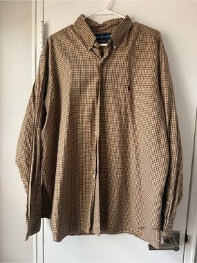 Ralph Lauren Men’s Classic Fit Button Down Shirt XXL Brown Plum Check Preppy Y2K